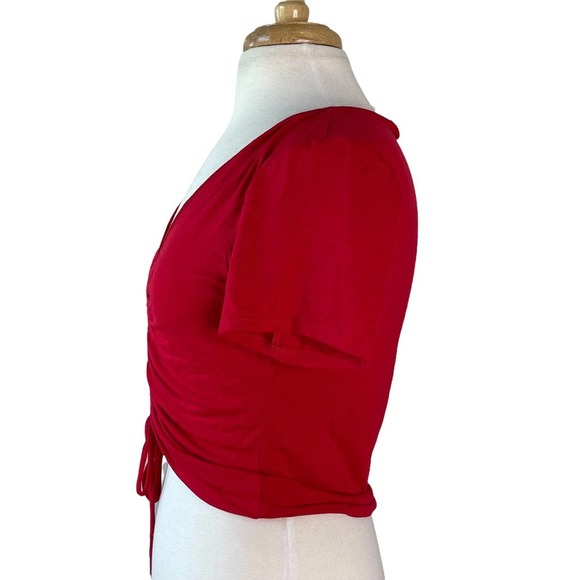 Red V Neck Crop Top | Size M  Red Lace Up Top - Picture 7 of 8